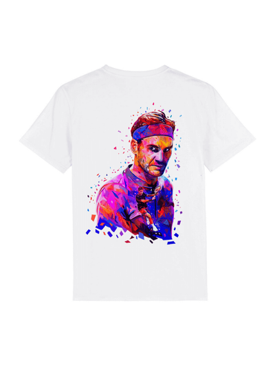 T-shirt bianca Limitlex con stampa di Roger Federer.